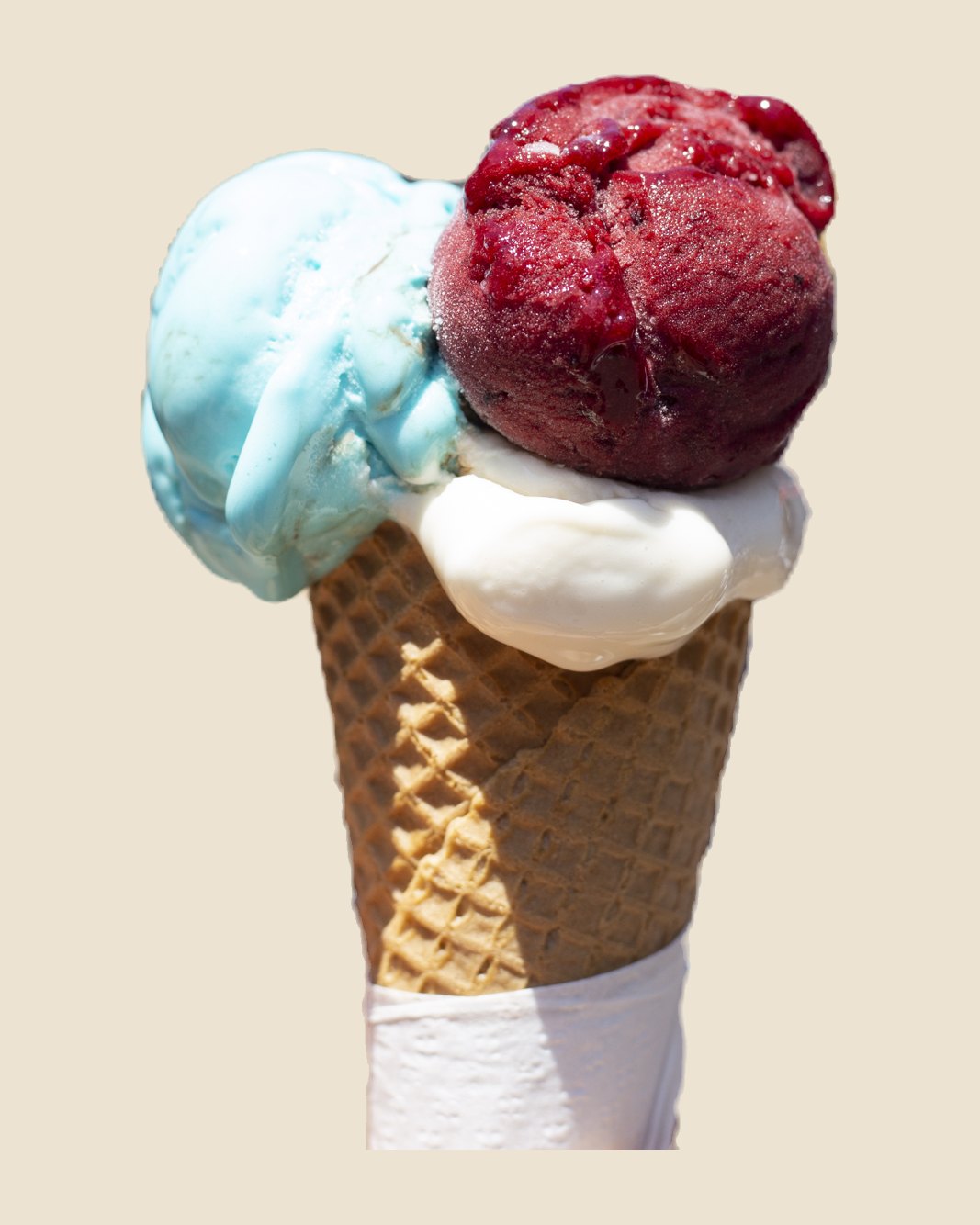 Two scoops of gelato in a cone